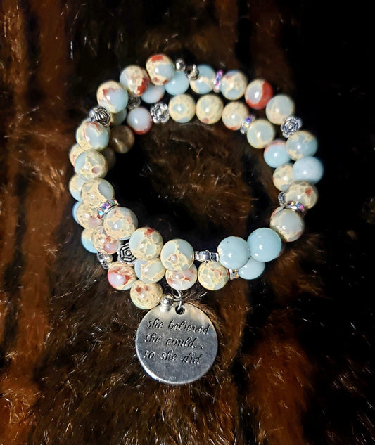 Pastel Blue Imperial Jasper Memory Wire Bracelet