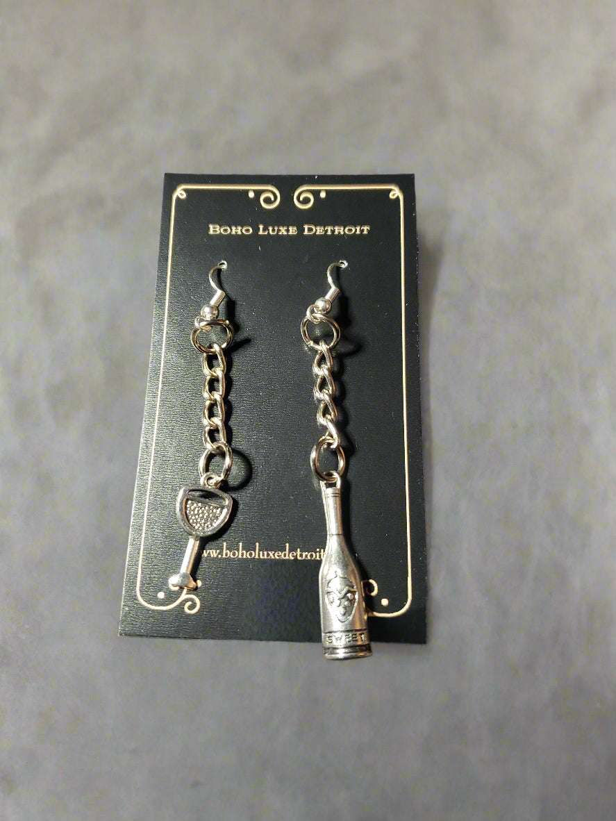 Wine Lovers Collection Earrings Wine Glass &  Bottle Earrings
