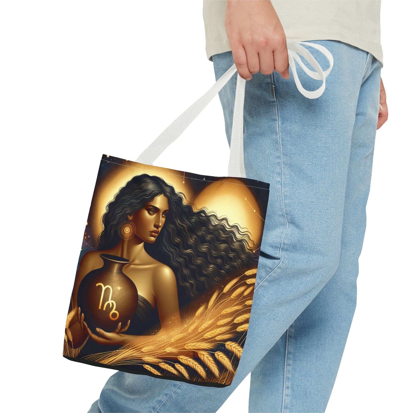 Astrology Tote Bag - Zodiac Virgo Design with Elegant Goddess Illustration