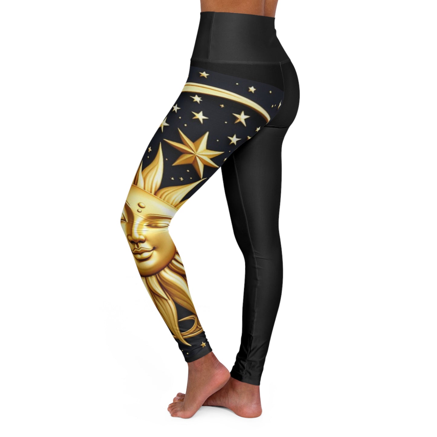 Celestial Sun & Stars Yoga Leggings, High Waisted Workout Tights, Activewear for Fitness Enthusiasts, Perfect for Yoga and Meditation