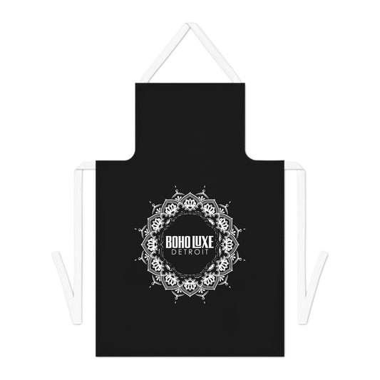 Boho Luxe Adult Apron, Mandala Cooking Apron, Unique Gift for Chefs, Artisanal Cookware, Kitchen Decor, Black Apron with Print