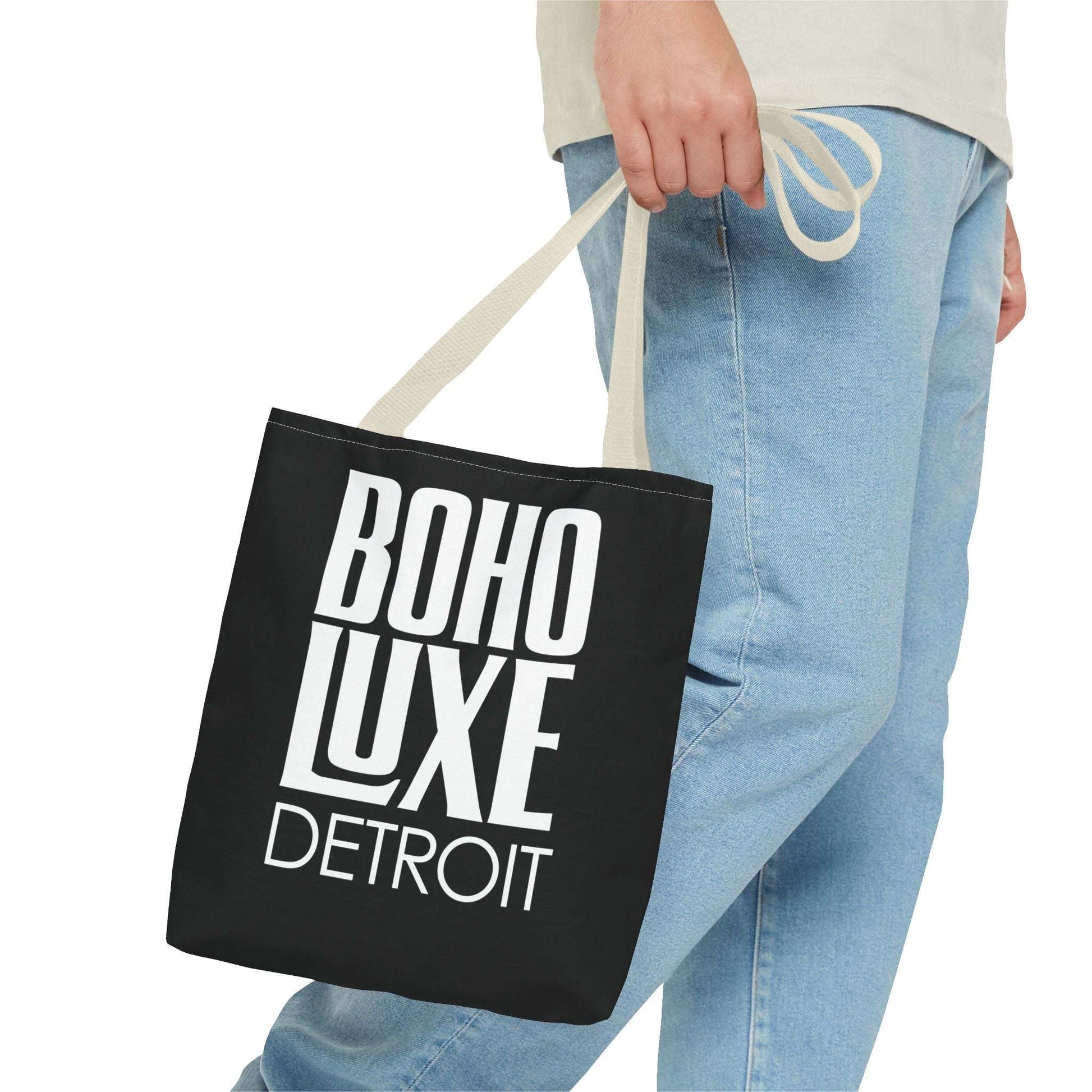 Boho Luxe Tote Bag, Chic Black Tote, Stylish Carry-All, Detroit Fashion Bag, Bohemian Style Handbag, Eco-Friendly Shopping Bag