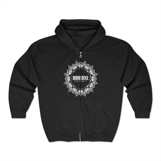 Boho Luxe Detroit Unisex Full Zip Hoodie - Cozy Mandala Design