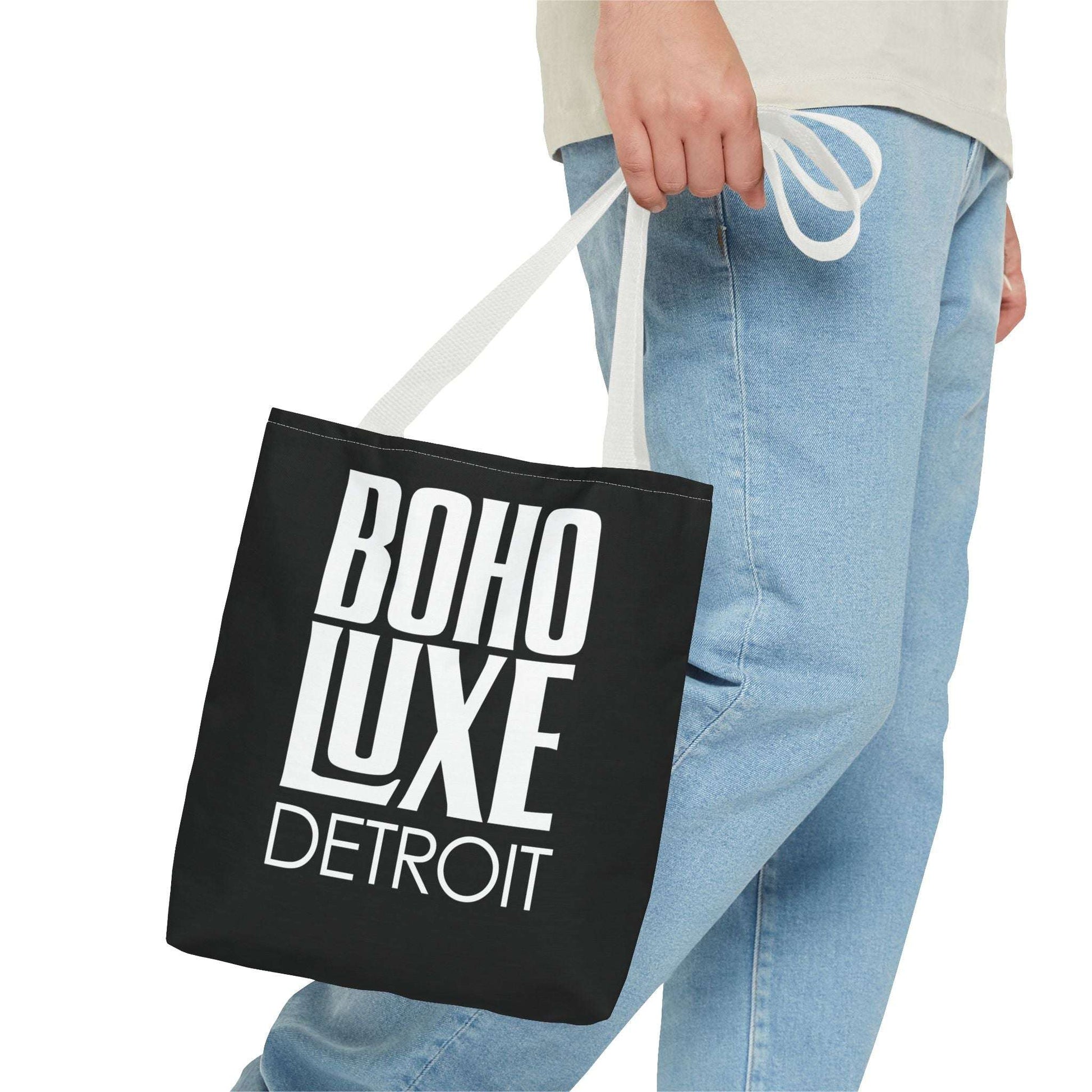 Boho Luxe Tote Bag, Chic Black Tote, Stylish Carry-All, Detroit Fashion Bag, Bohemian Style Handbag, Eco-Friendly Shopping Bag