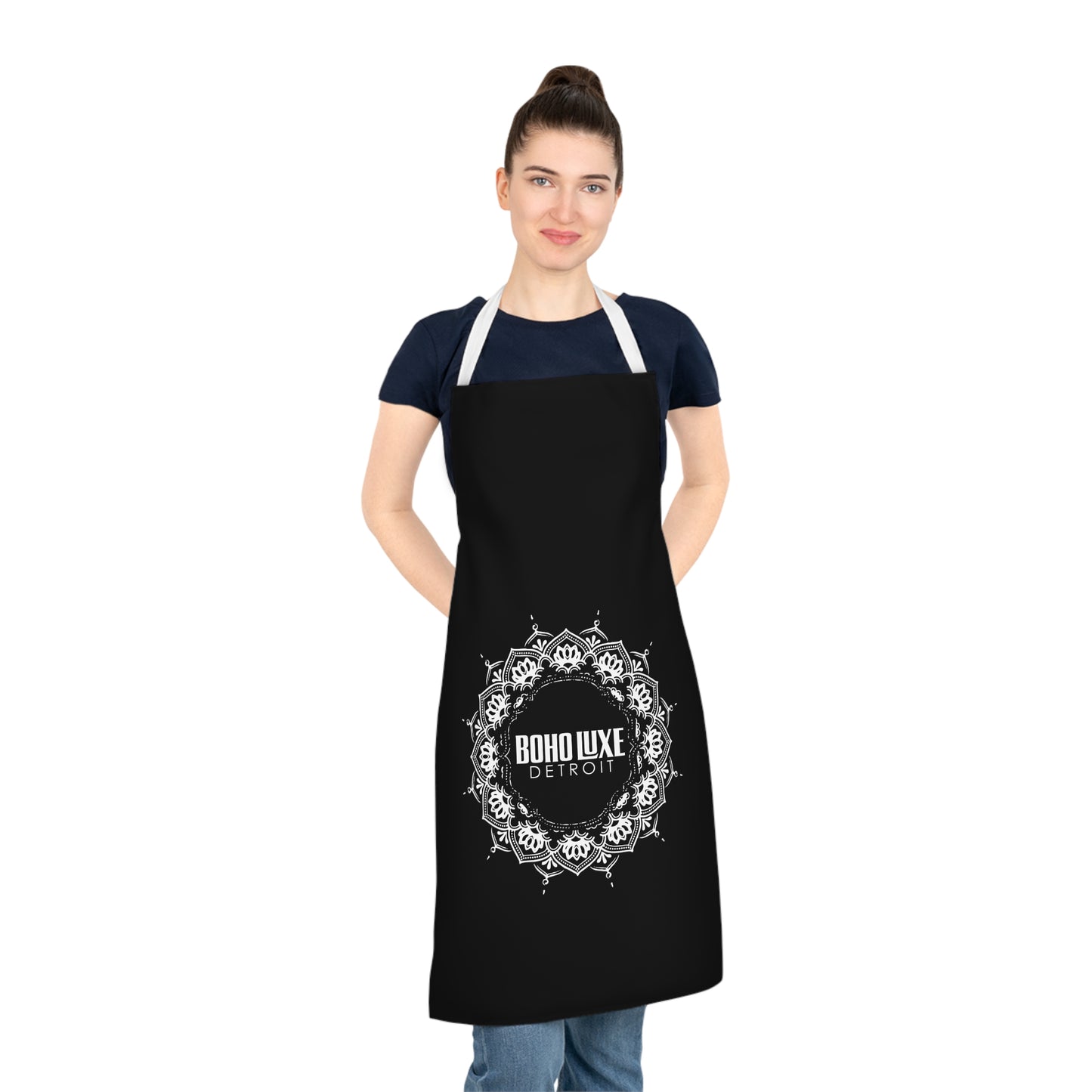 Boho Luxe Adult Apron, Mandala Cooking Apron, Unique Gift for Chefs, Artisanal Cookware, Kitchen Decor, Black Apron with Print