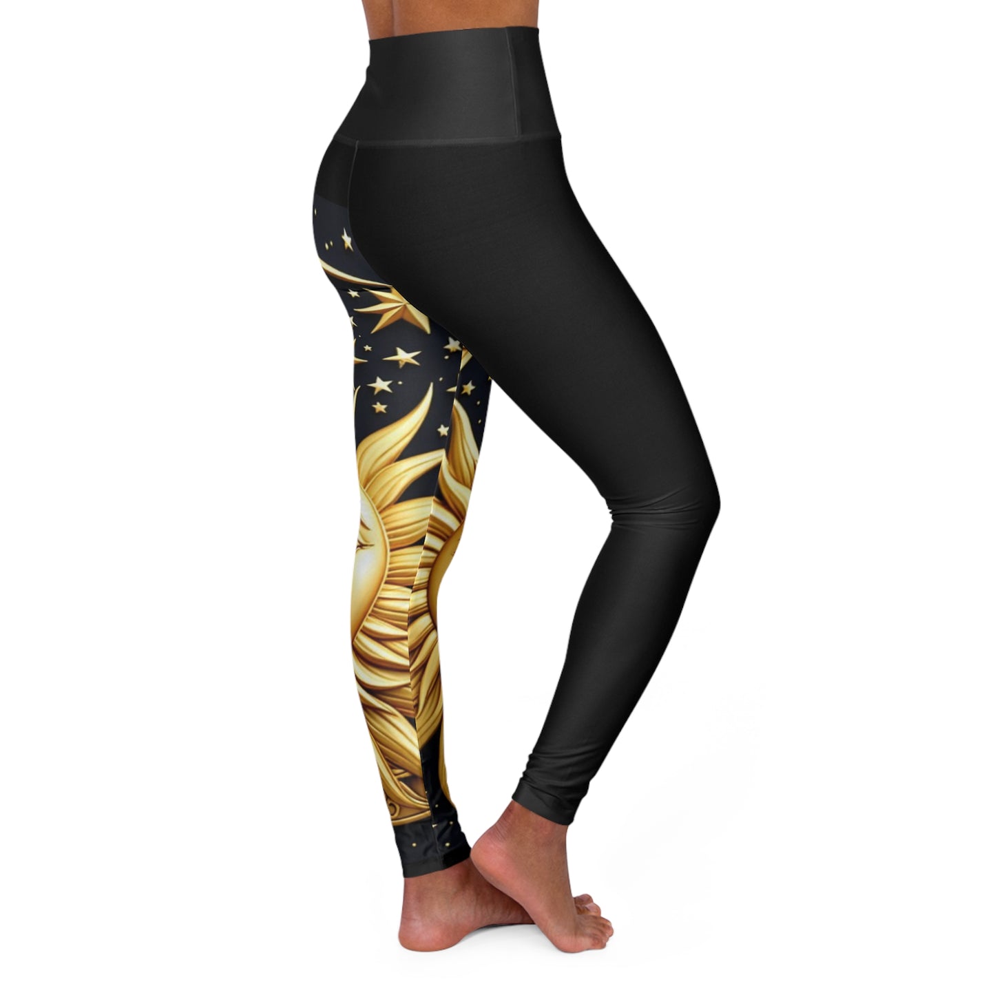 Celestial Sun & Stars Yoga Leggings, High Waisted Workout Tights, Activewear for Fitness Enthusiasts, Perfect for Yoga and Meditation
