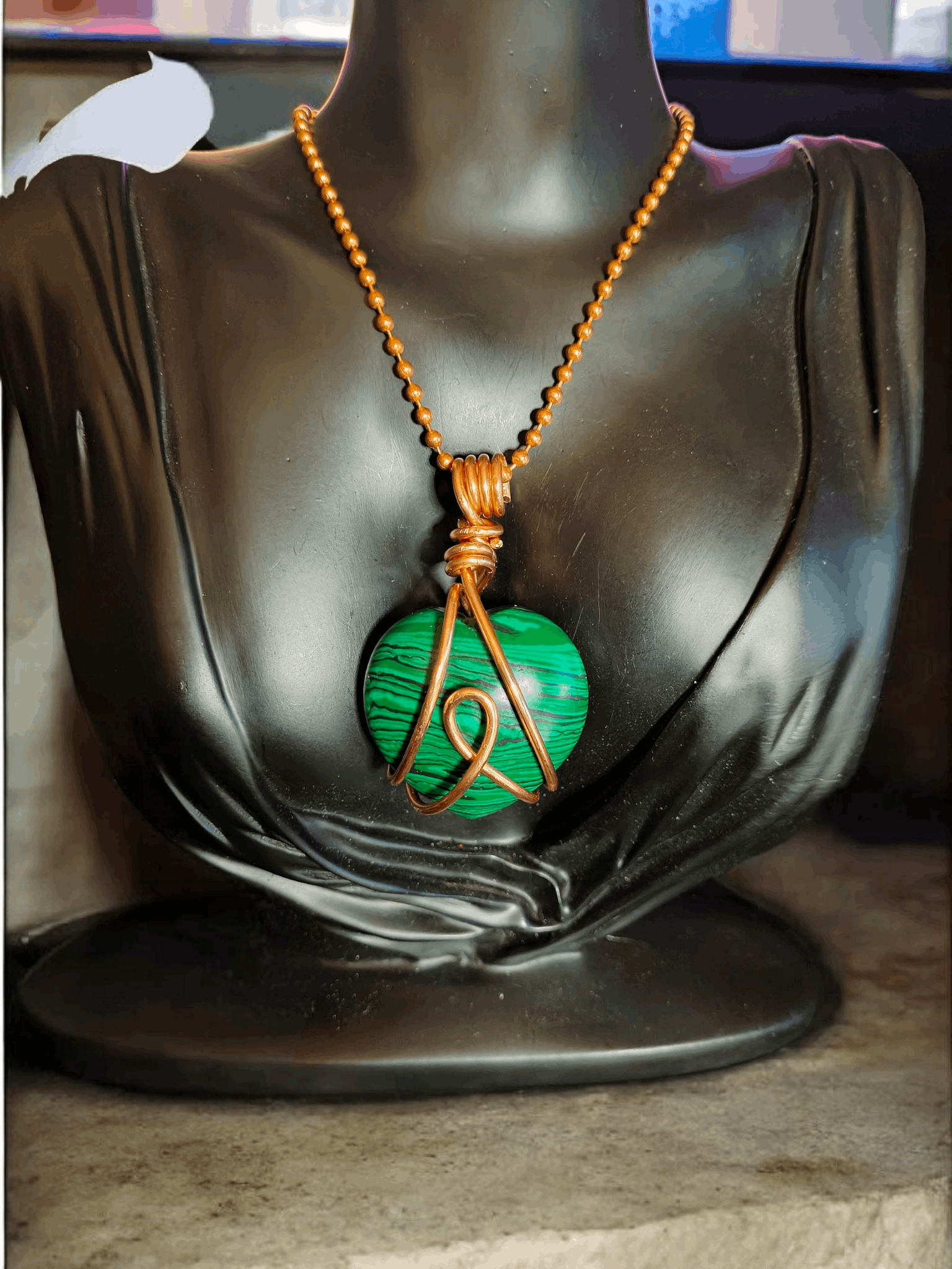 Copper Wire Wrapped Malachite Crystal Heart