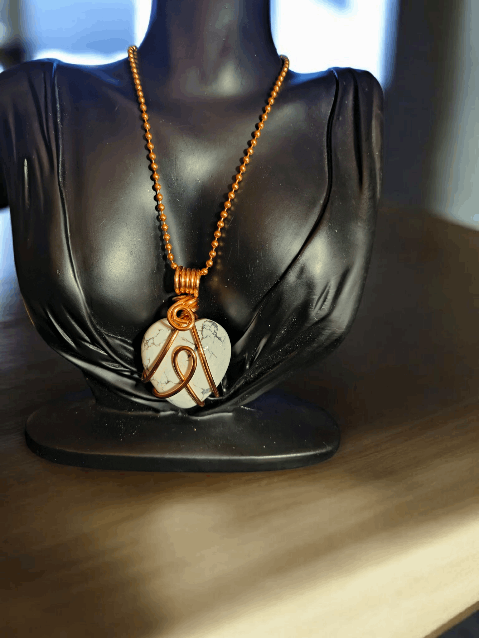 Copper Wire Wrapped Howlite Crystal Heart
