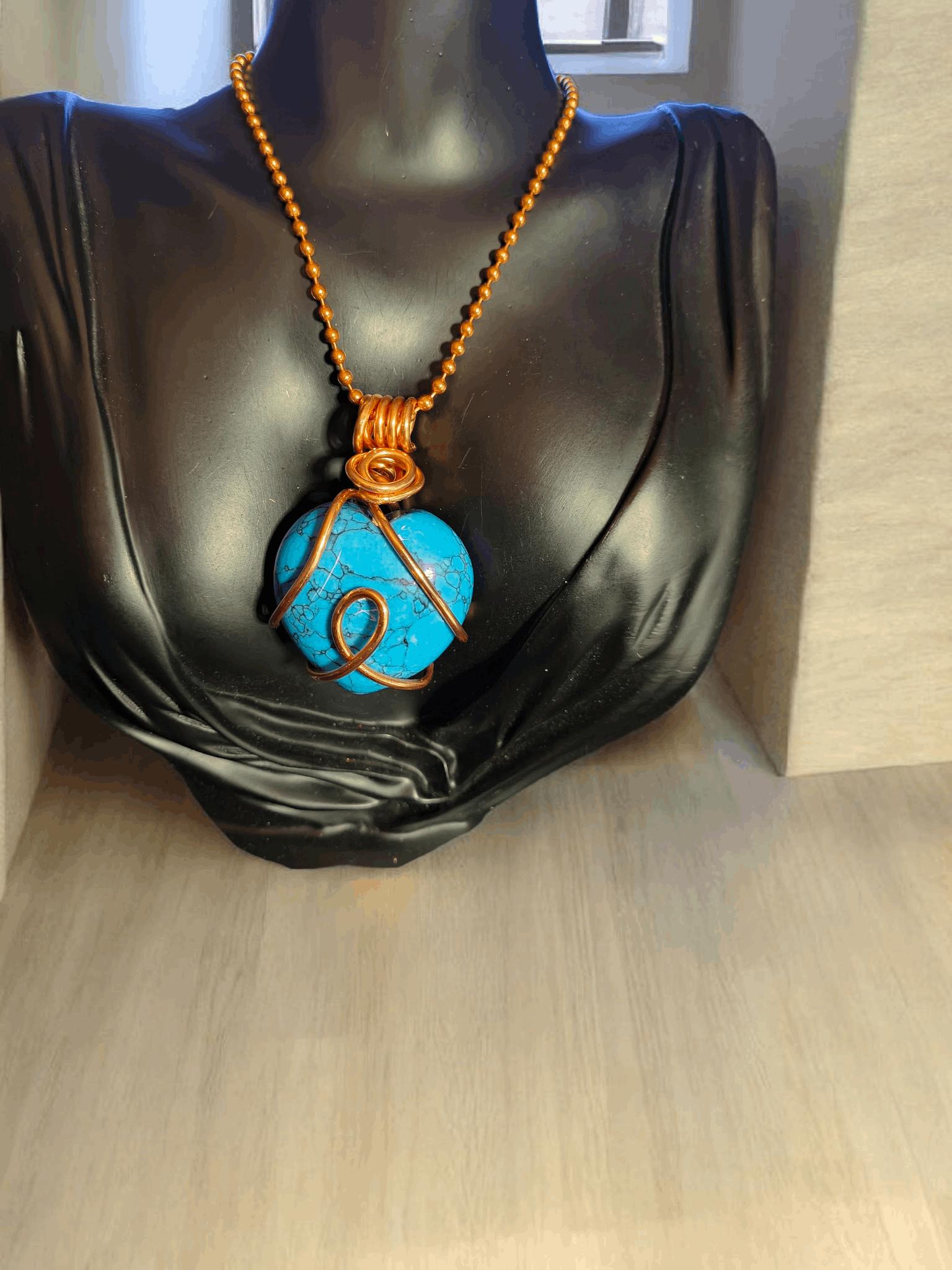 Copper Wire Wrapped Turquoise Crystal Heart