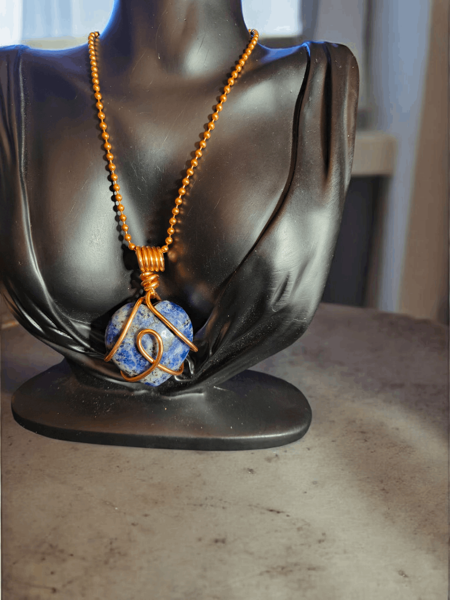 Copper Wire Wrapped Solalite Crystal Heart