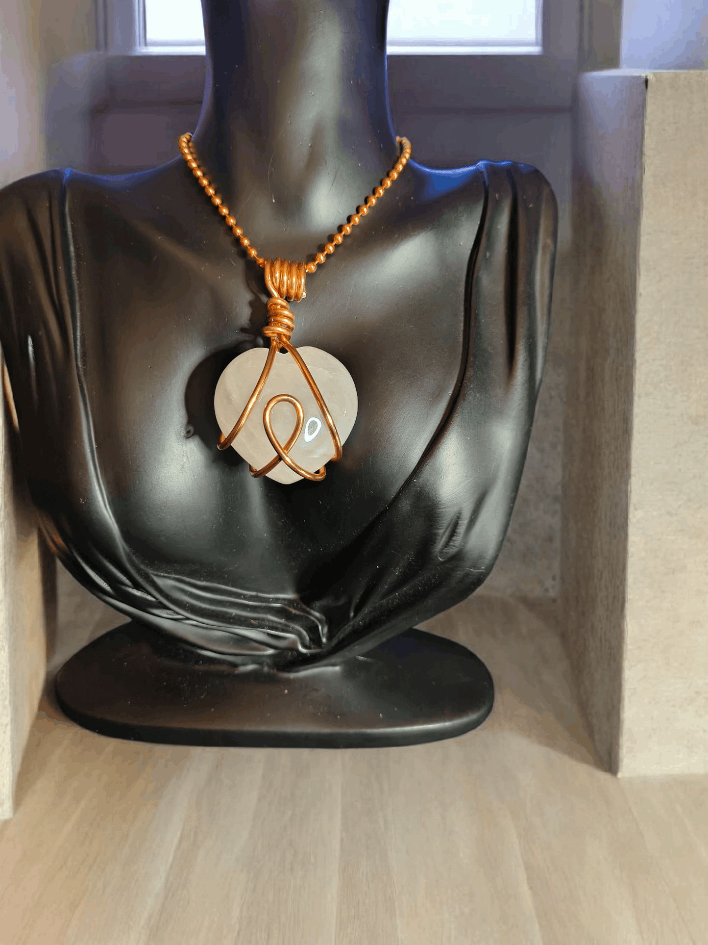 Copper Wrapped Milky Quartz Crystal Heart