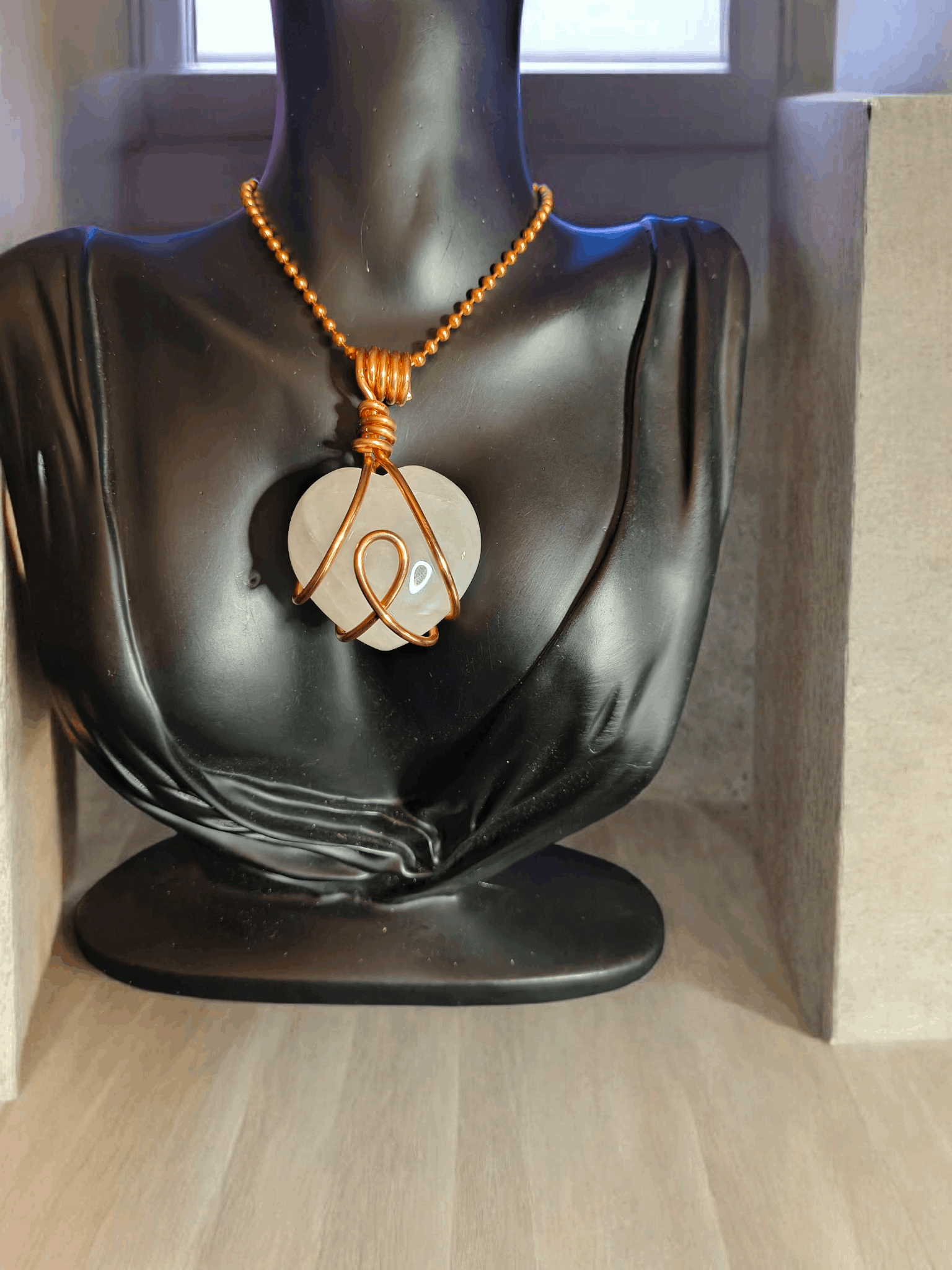 Copper Wrapped Milky Quartz Crystal Heart