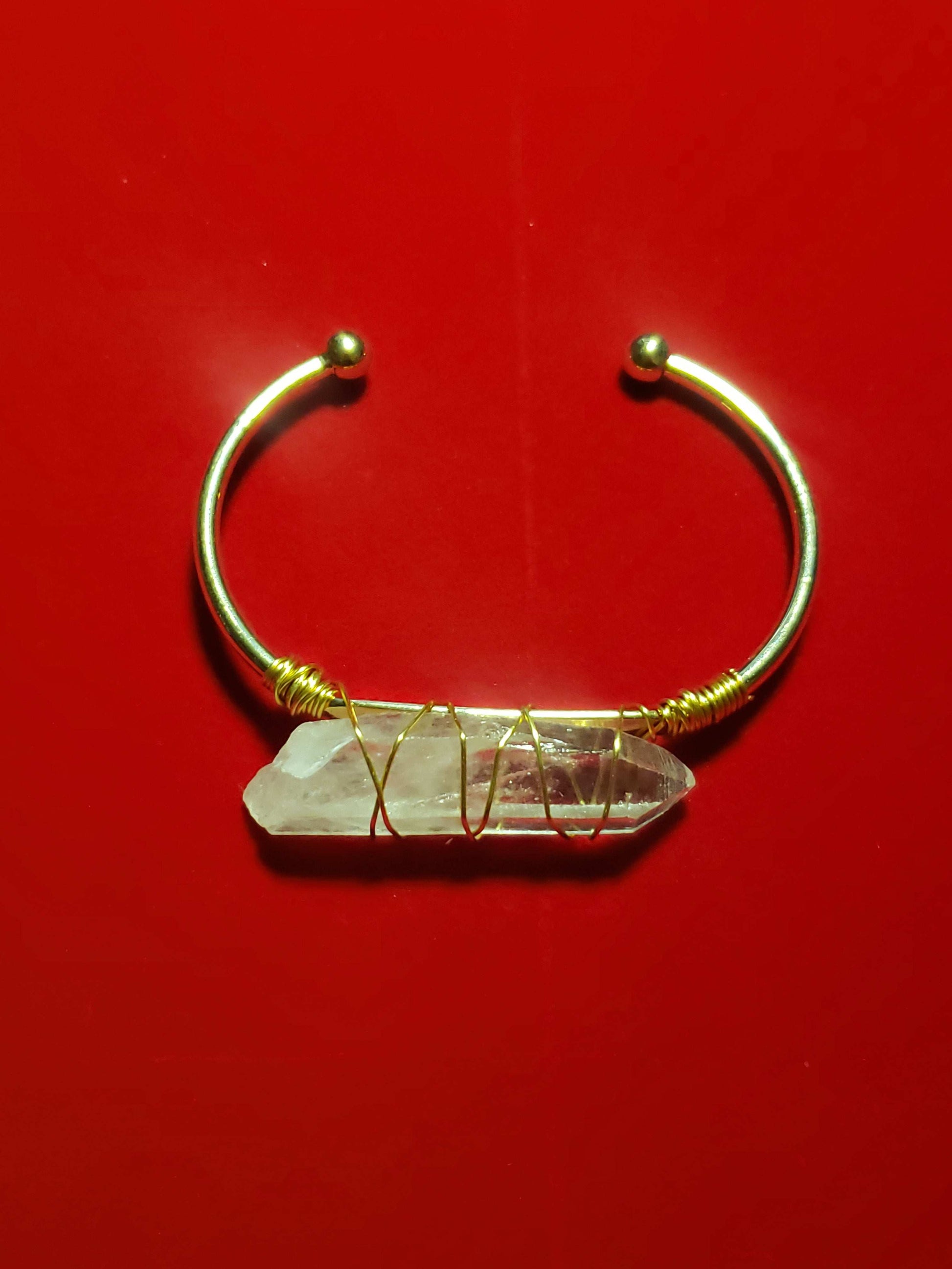 Gold Crystal Quartz Cuff Bracelet
