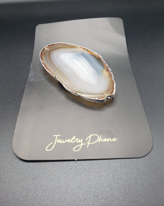 FREEFORM SILVER PLATED BLUE/BROWN AGATE PHONE GRIP