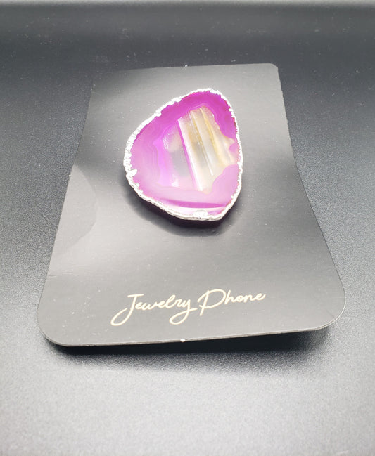 FREEFORM SILVER PLATED HOT PINK  AGATE PHONE GRIP