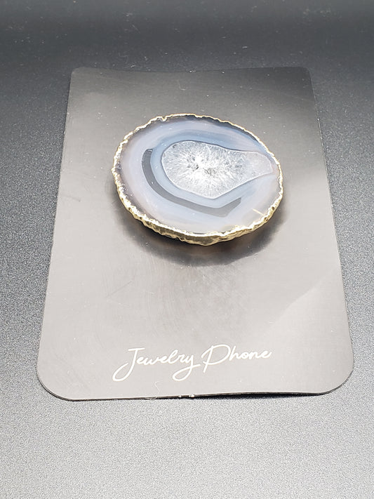 FREEFORM GOLD PLATED GREY  AGATE PHONE GRIP