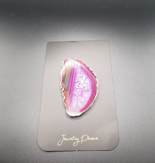 FREEFORM SILVER PLATED PINK AGATE PHONE GRIP