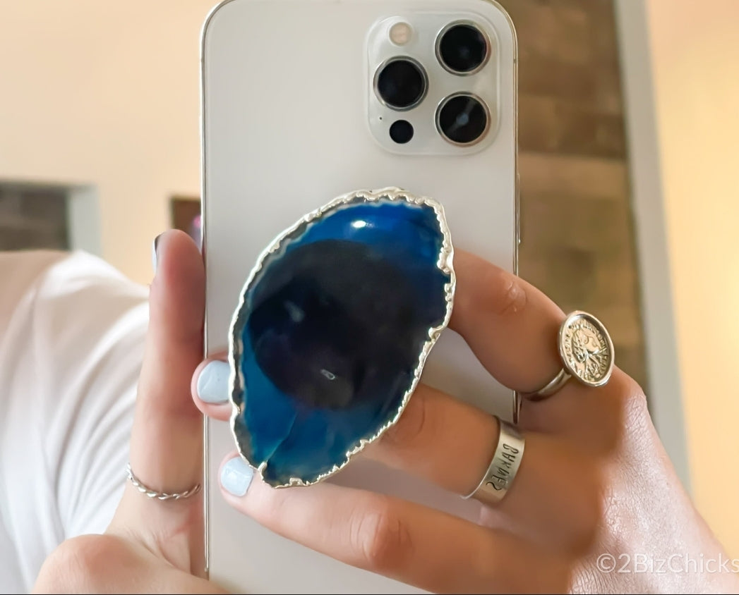 FREEFORM GOLD PLATED GREY  AGATE PHONE GRIP